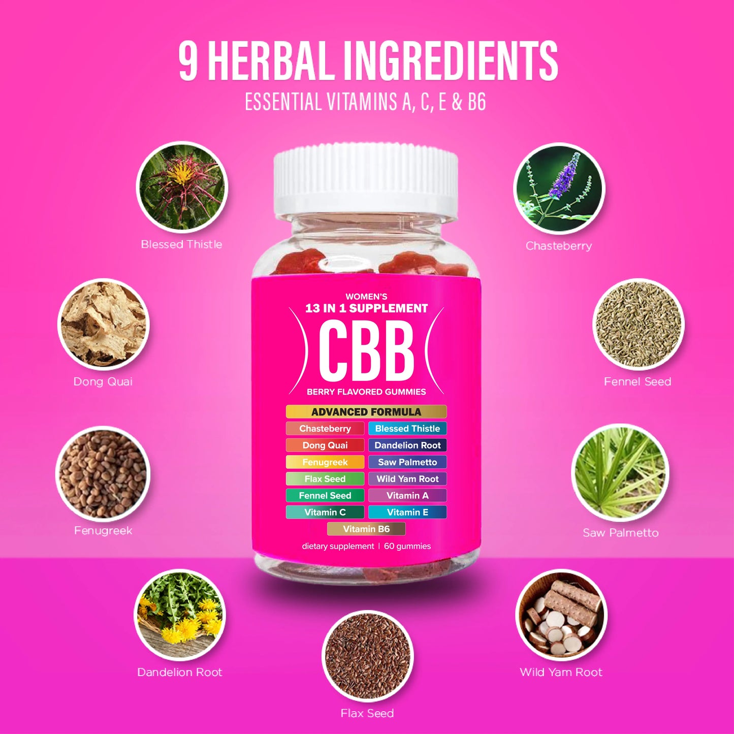 CBB Women's Gummies Pink -  Berry Flavored 1 Month Supply